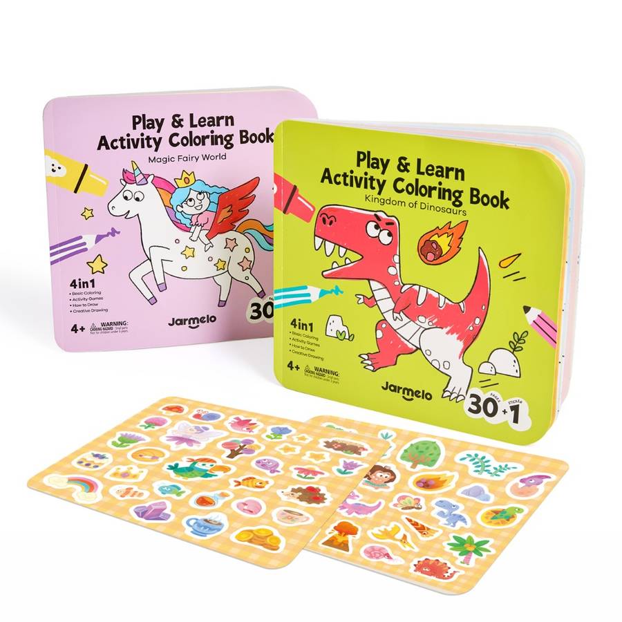 Jar Meló - Play & Learn Colouring Book Set: Dinosaurs & Fairies - 2 Books 60 Pages