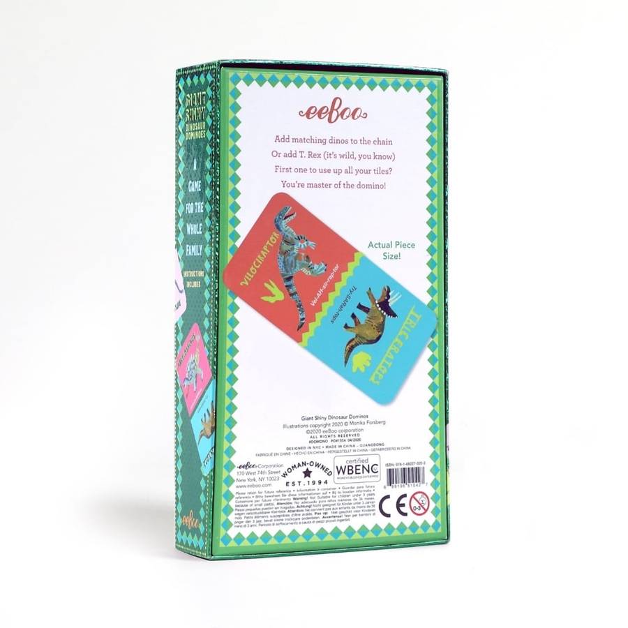 eeBoo - Giant Shiny Dinosaur Dominoes - Educational Game with Holographic Foil
