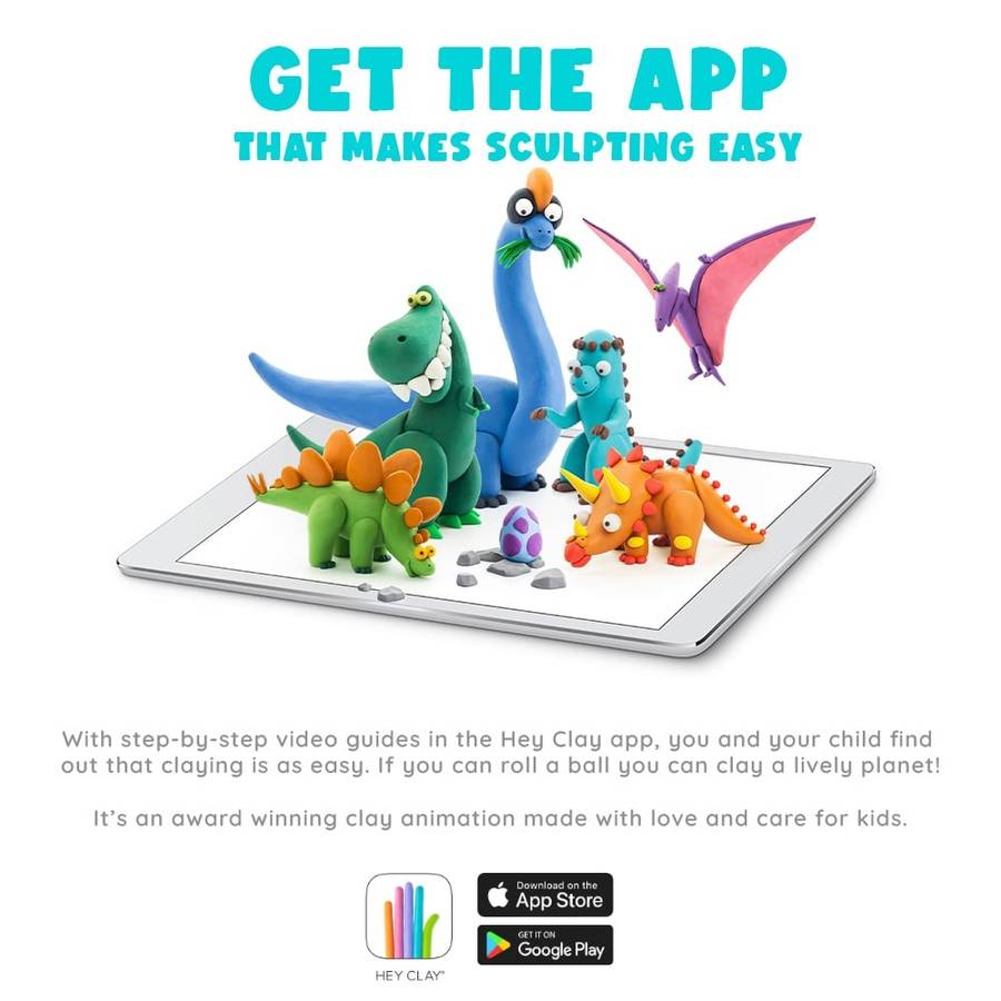 Hey Clay - Modelling Air-Dry Clay with Fun Interactive App - Pterodactylus, Triceratops, Tyrannos...