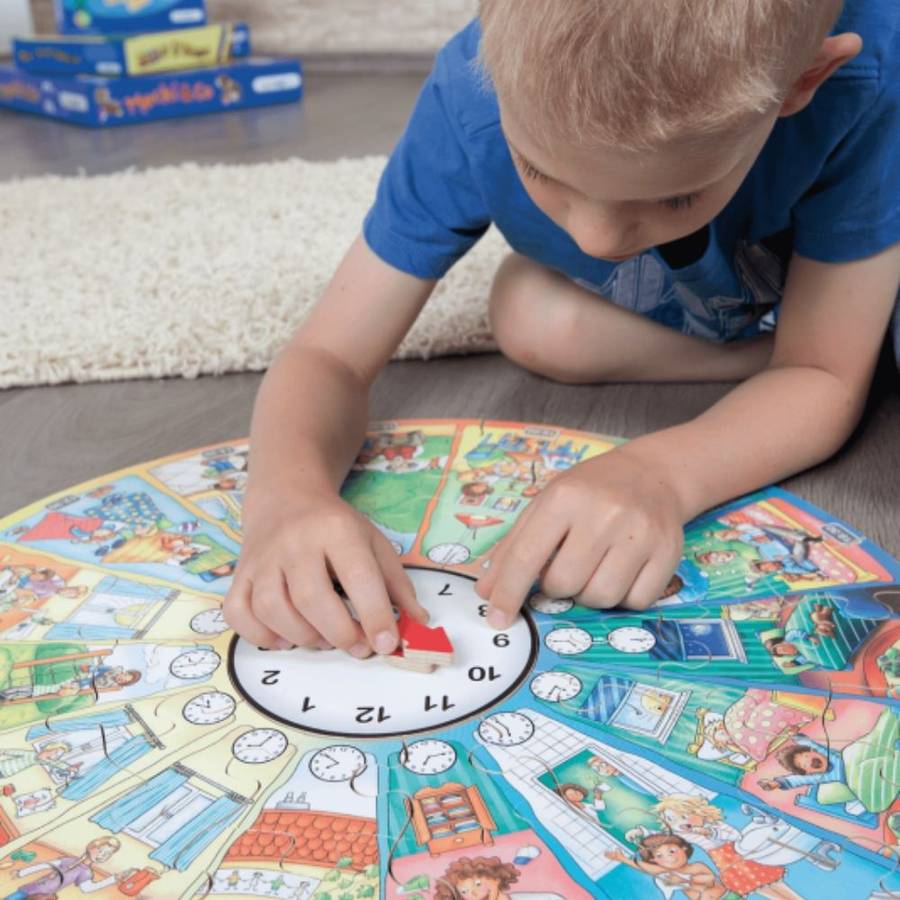 Beleduc - Wooden Learning Puzzle: My Daily Routines with Clock -**