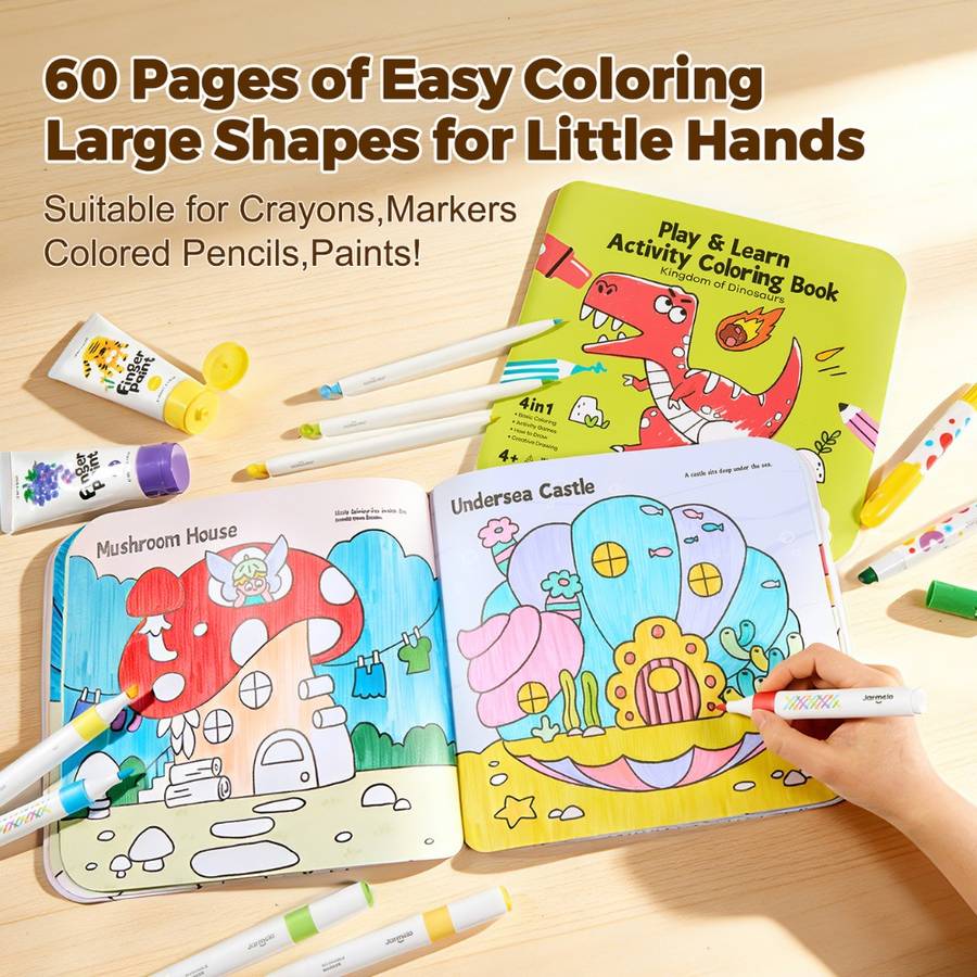 Jar Meló - Play & Learn Colouring Book Set: Dinosaurs & Fairies - 2 Books 60 Pages