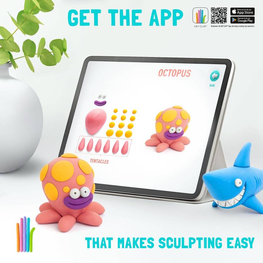 Hey Clay - Modelling Air-Dry Clay with Fun Interactive App - Shark, Octopus, Stingray, Series Oce...