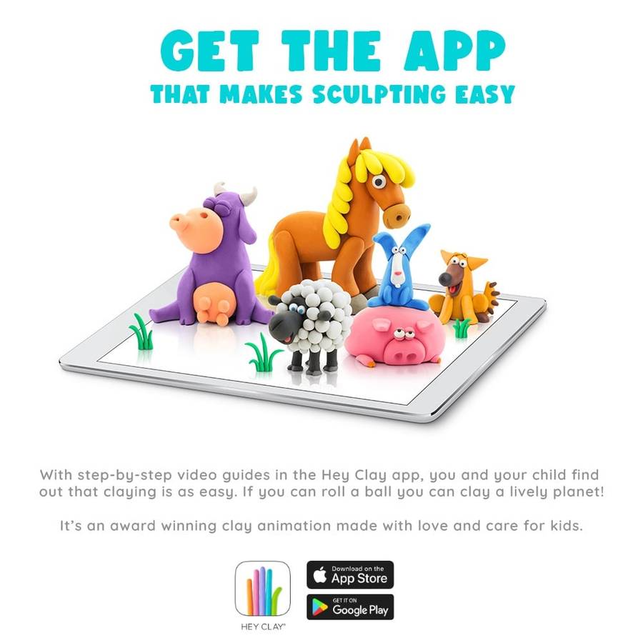 Hey Clay - Modelling Air-Dry Clay with Fun Interactive App - Piggy, Horse, Rabbit, Series Animals...