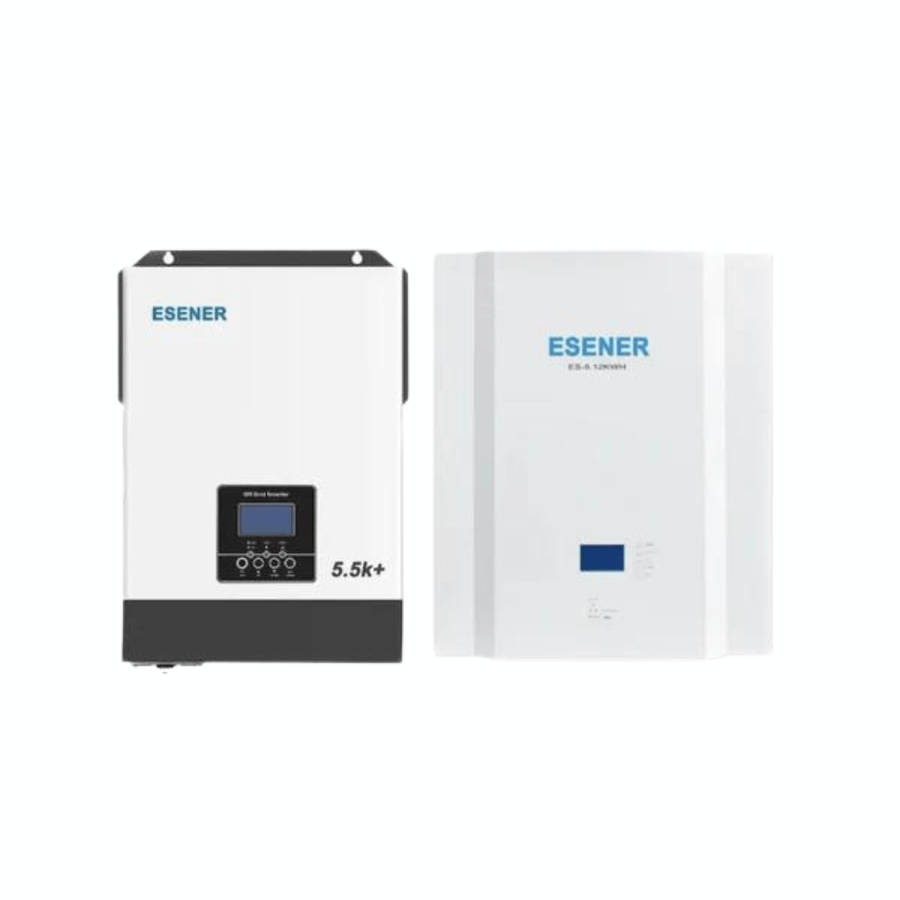Esener 5.5KVA / 5500W Hybrid Inverter (MPPT 100A) + 51.2V 100Ah Lithium Battery / Complete Solar ...