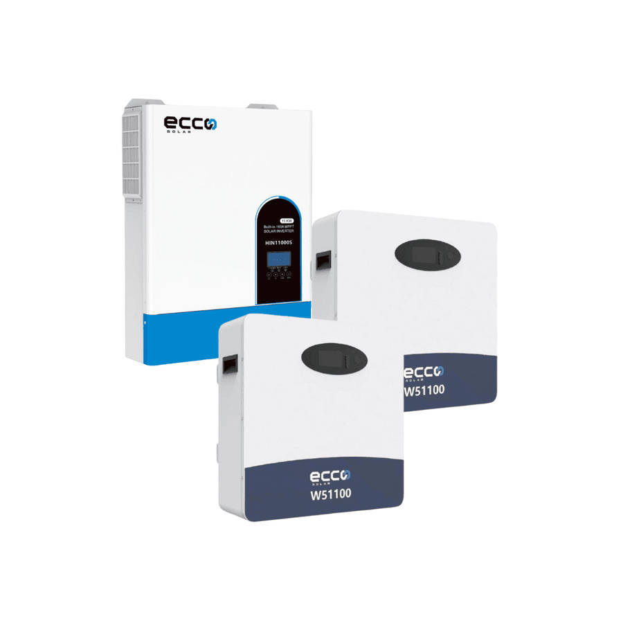 Ecco 11KVA Hybrid Inverter (Pure Sine Wave) + 2x 5.12kWh Lithium Battery | Off-Grid & Solar Power...