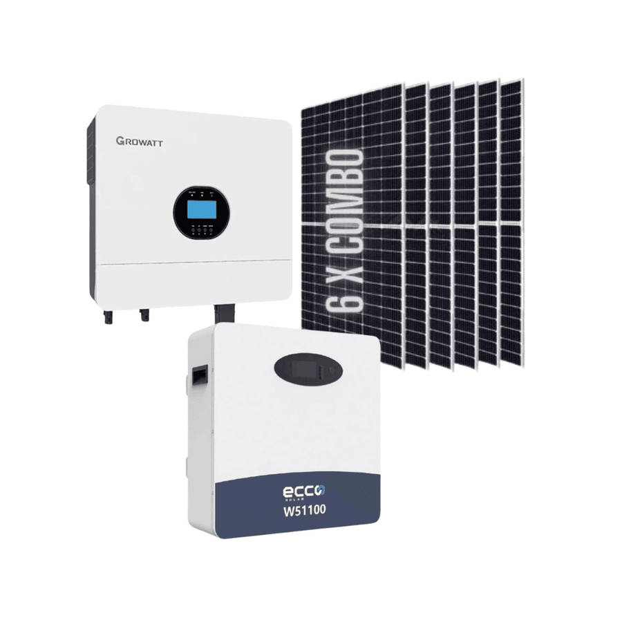 6KVA / 6000W MPPT 100A Growatt Hybrid Inverter + 5.12kWh Ecco Lithium Ion Battery + 6x 545W Tier ...