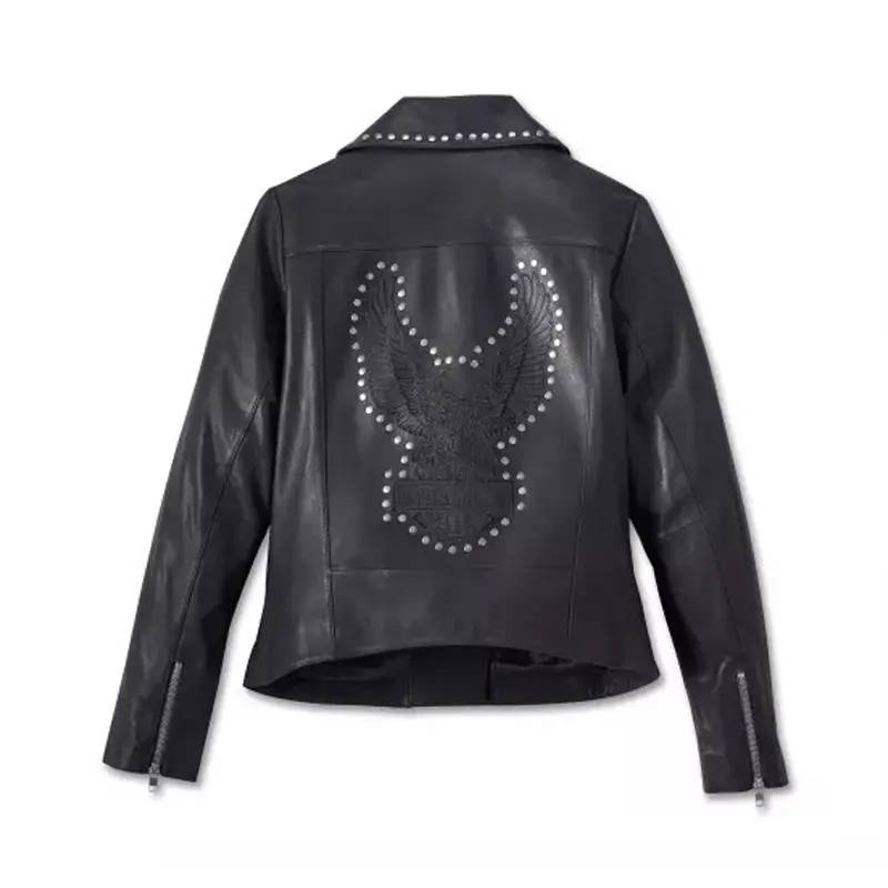 Women's Classic Eagle Studded Leather Jacket - S