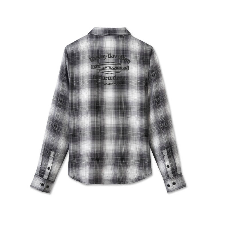 Women's Stacked Bar & Shield Long Sleeve Viscose Shirt - L