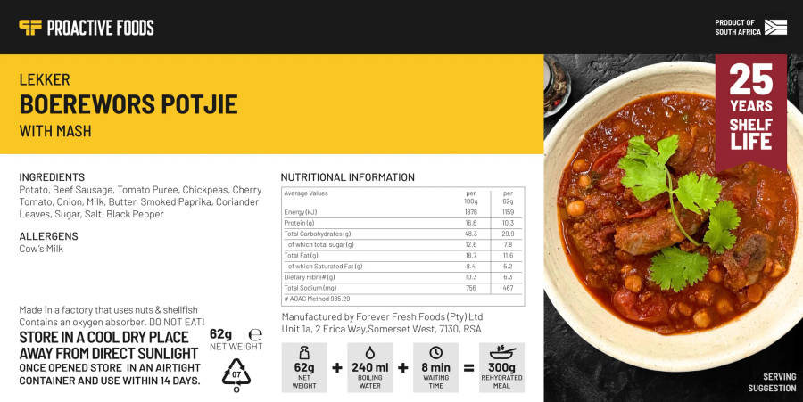 Freeze-dried Lekker Boerewors Potjie with Mash (300g)