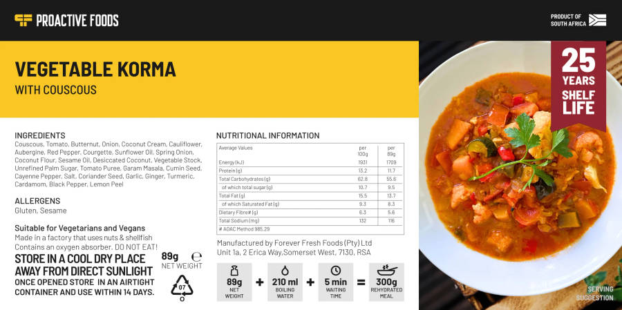 Freeze-dried Vegetable Korma with Couscous (300g)
