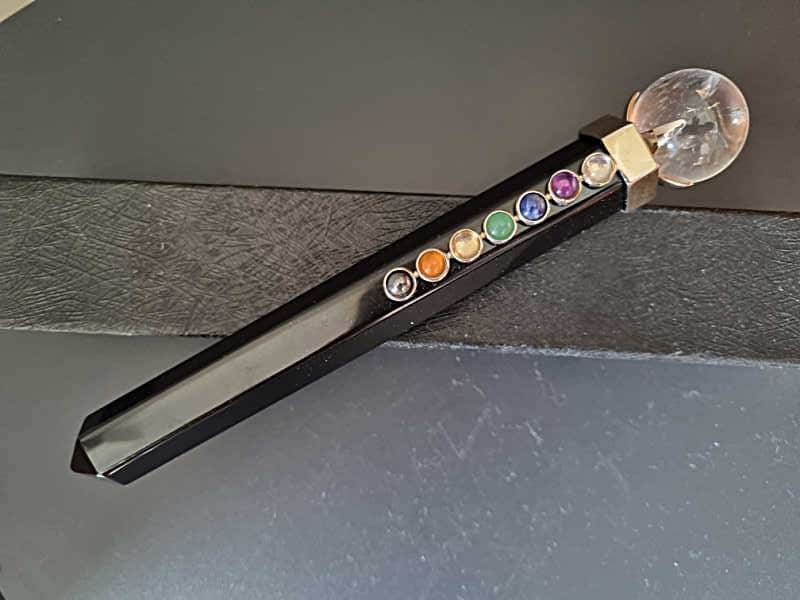 Black Obsidian healing wand With Crystal Ball