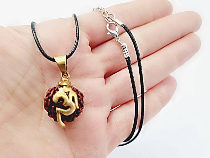 Rudraksha Bead Brass Om Necklace