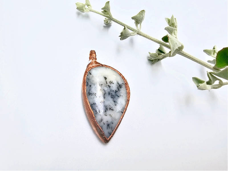Dendritic White Opal Copper Pendant