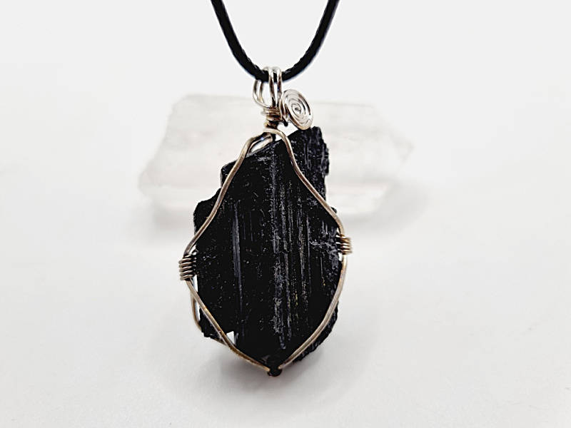 Black Tourmaline Rough Wire Wrapped Necklace