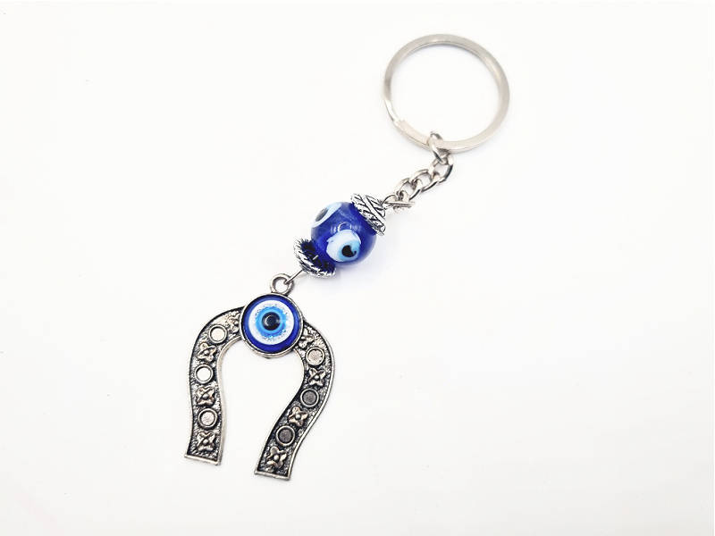 Silver Horse Shoe &amp; Evil Eye Key Ring