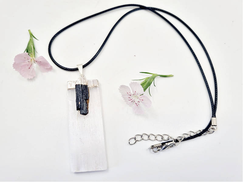 Selenite & Black Tourmaline Necklace