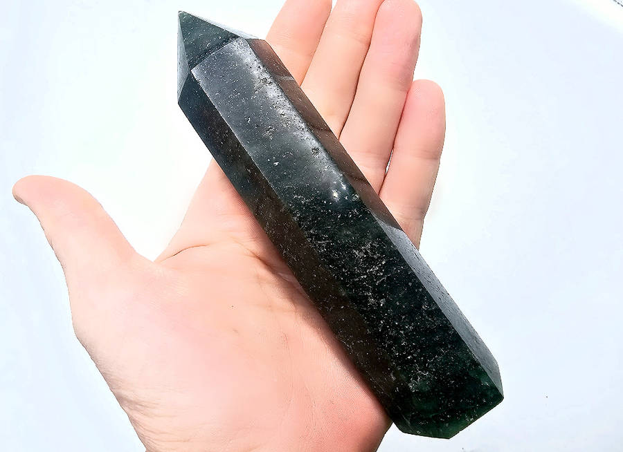 Fuchsite Polished Point C (250g) Pyrite Inclusions