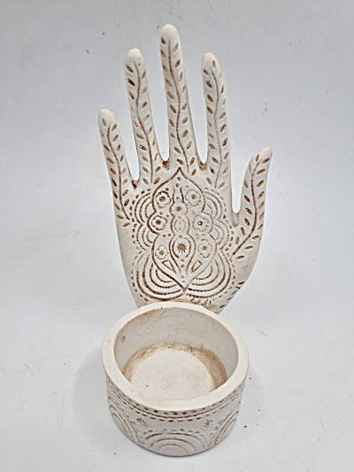 Hand Tealight Candle Holder - Mehndi Carved  (13cm)