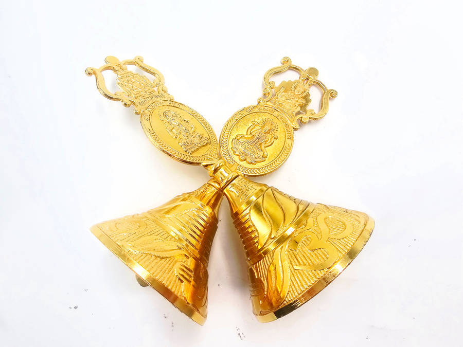 Lakshmi Ganesh Altar Bell Gold Plated (14cm)
