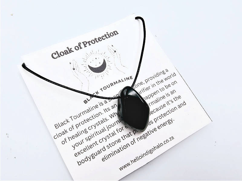 Black Tourmaline Necklace Tumbled  (Cloak Of Protection)