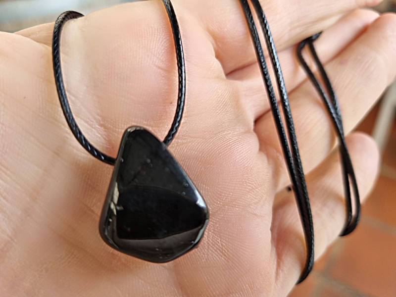 Black Tourmaline Necklace Tumbled  (Cloak Of Protection)