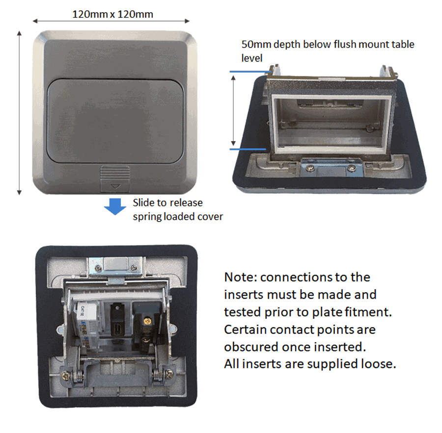 Table or Floor Plate 120 x 120 | 3 Slot Blank | HTECH