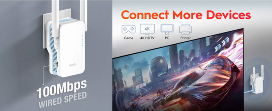 WiFi Range Extender, Dual Band, 2Pin Wall Plug | Cudy AC1200