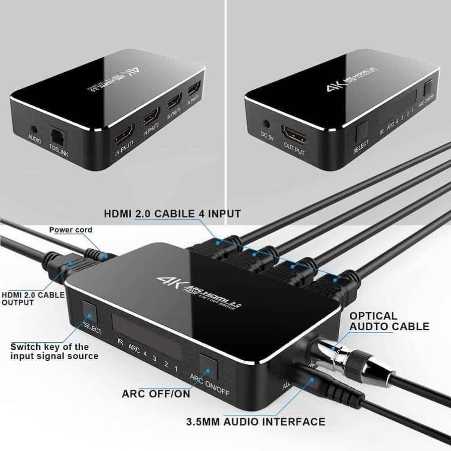 HDMI Switch 4 Port 4K | Audio Extractor DAC Digital and Analogue | SPDIF Optical