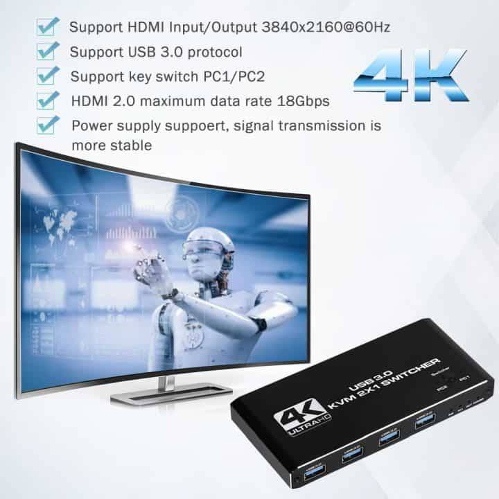 KVM Switch HDMI USB | Control 2 Computers with 1 Keyboard, Monitor & Mouse