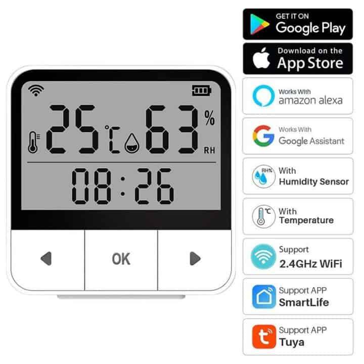 Smart Temperature and Humidity Sensor | Clock Thermometer | WiFi Tuya Smart Life