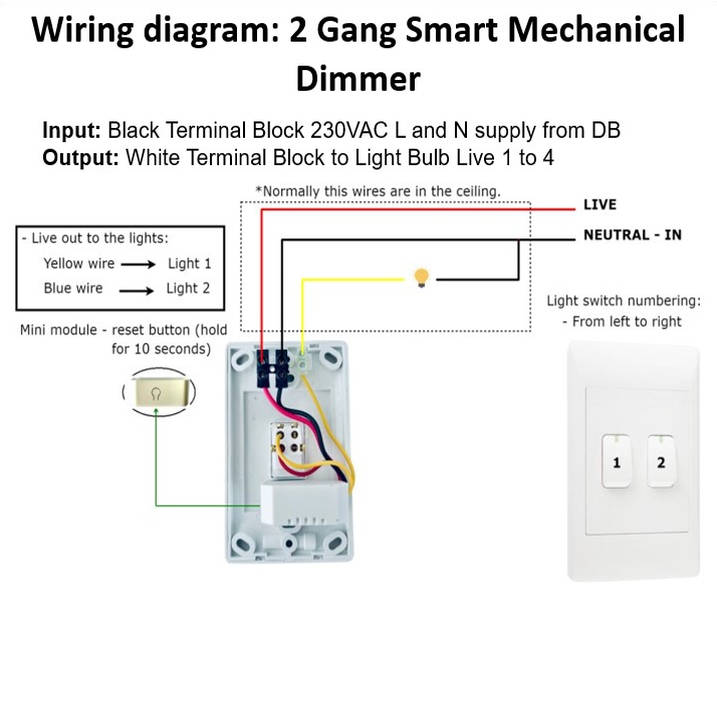 Smart WiFi Mechanical Light Dimmer, 2 Gang | Neutral Wire + BT | WiFi Tuya Smart Life
