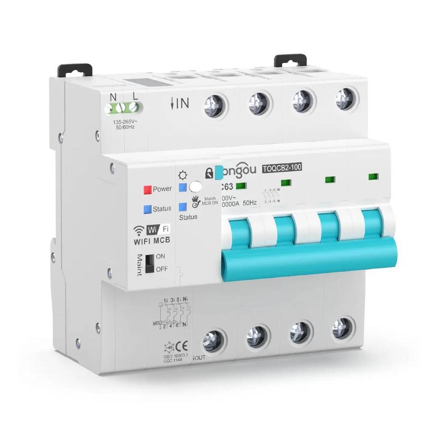 Smart Switch Circuit Breaker | 4 Pole MCB, 1-63A Adjustable 380VAC | WiFi Tuya