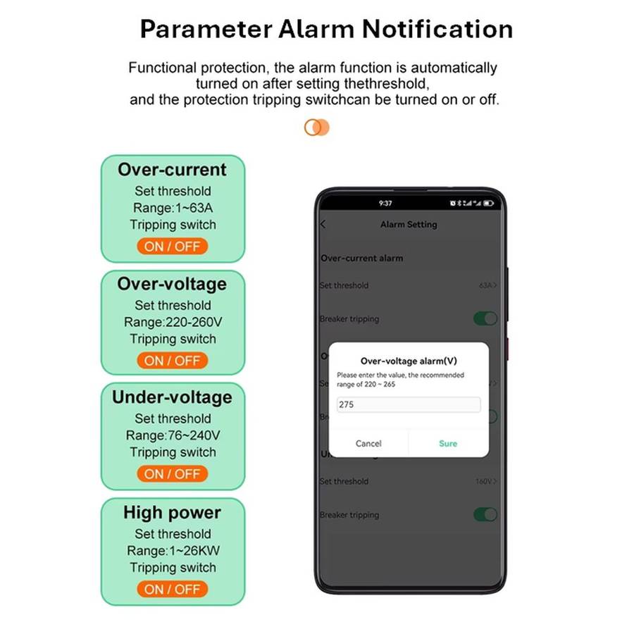 Smart Switch Din Rail | 1 Pole Breaker, 1- 63A adjustable 230VAC | Energy Meter | WiFi Tuya