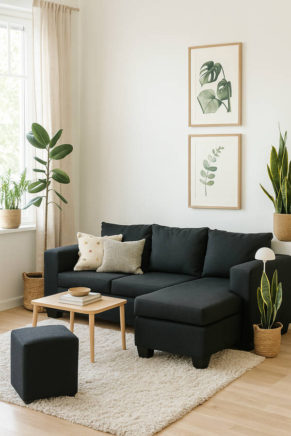 Andre 3 Seater Sofa - L Shape - Black