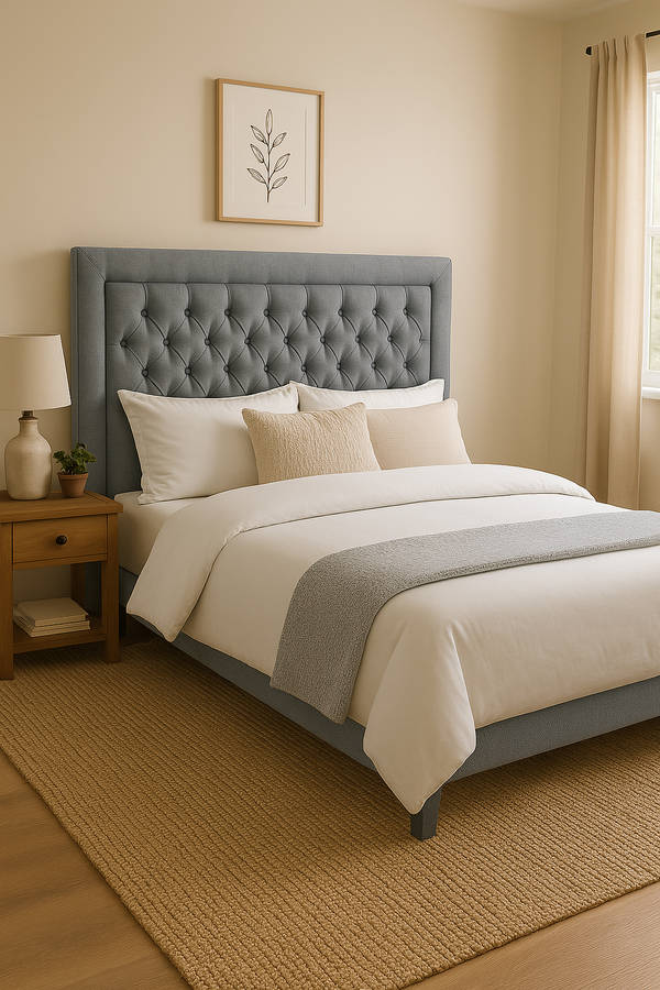 Nadine Headboard - Queen/Double - Light Grey Covered Button