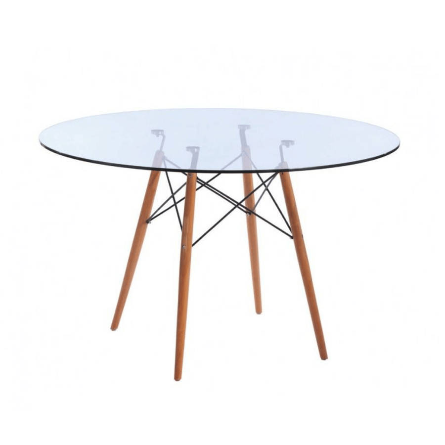 80cm Glass Table with Wooden Legs