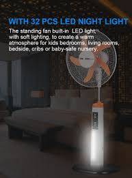 16 Inch Solar Powered Rechargeable Standing Fan with 2 LED Light