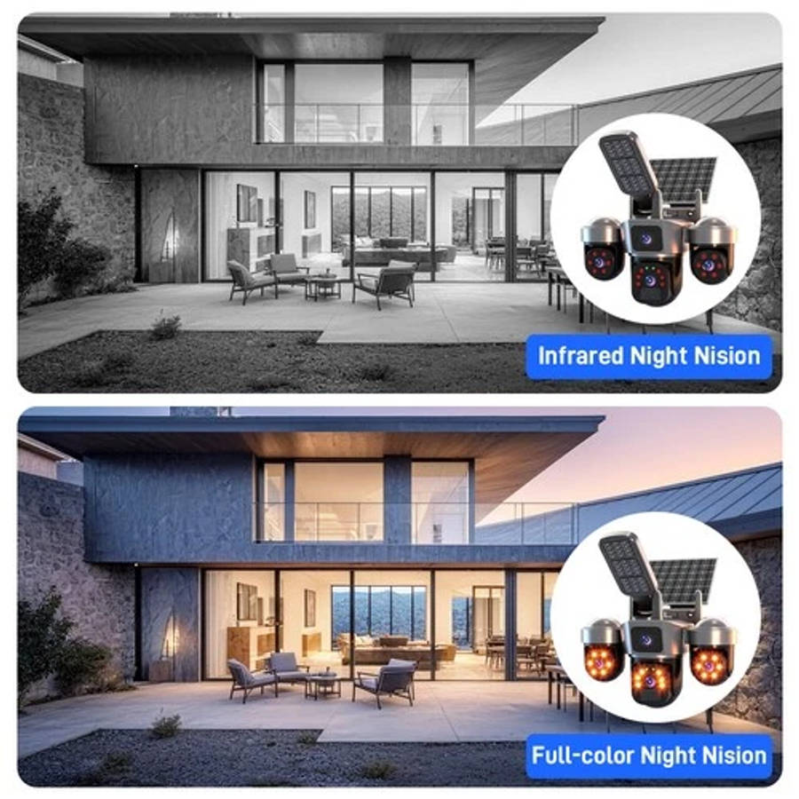 Solar Battery Wireless WiFi Outdoor Pan/Tilt Home Security Camera 9MP HD w/ 32GB