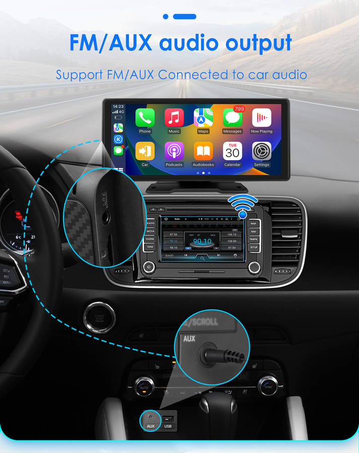 Wireless Apple Carplay Android Auto Portable 10.26" Car Stereo GPS Navi Radio FM