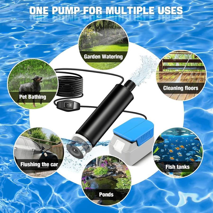Portable Water Pump For Bosch 18V GBA Battery 500GPH with Sediment Filters Pool