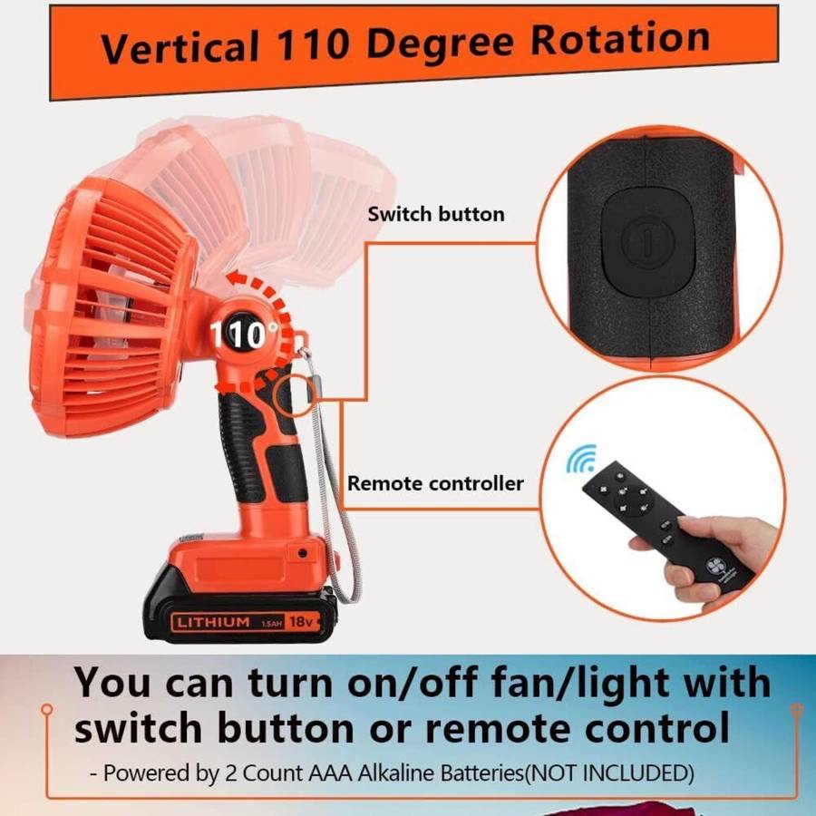 Portable Camping Fan for Black & Decker 20V Battery Outdoor Jobsite Fan Cordless