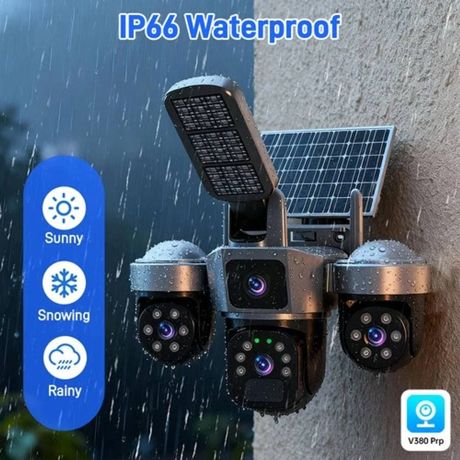 Solar Battery Wireless WiFi Outdoor Pan/Tilt Home Security Camera 9MP HD w/ 32GB