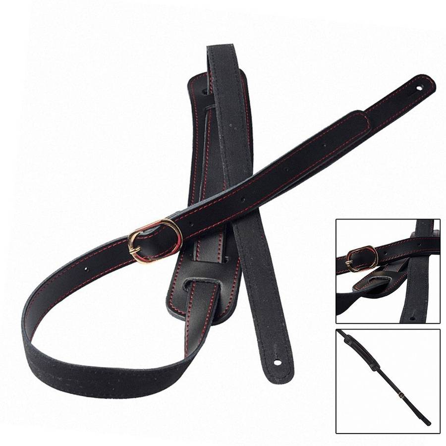 P??P Deluxe Vintage Adjustable Heavy Duty Leather Guitar Strap - Black