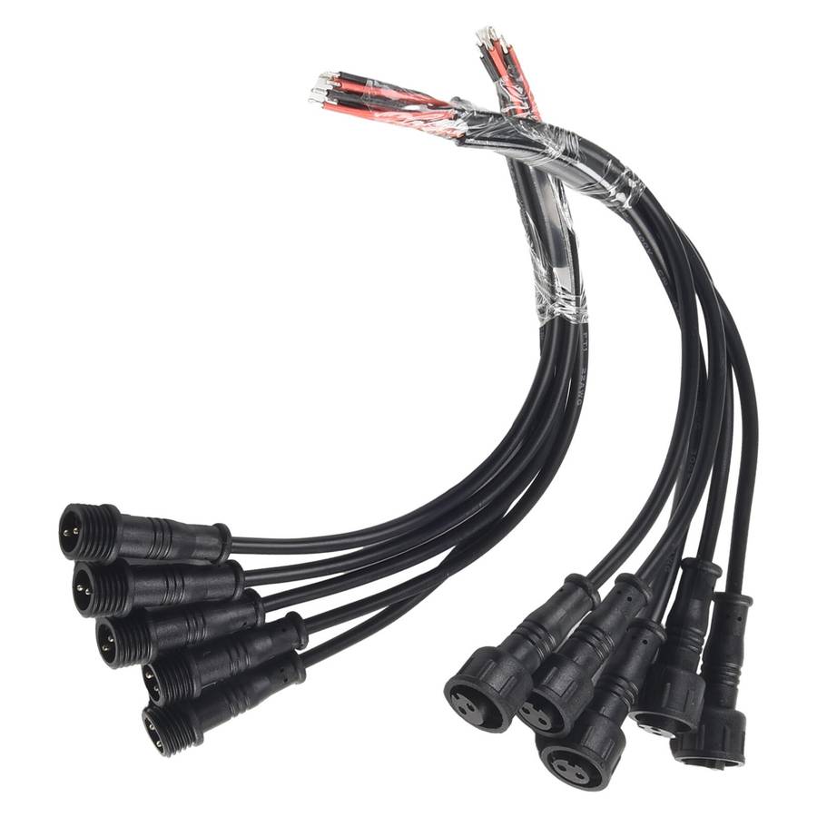 5Pairs 2Pin IP65 Waterproof-Connector 0.3mm Male & Female Black-Cable 22AWG