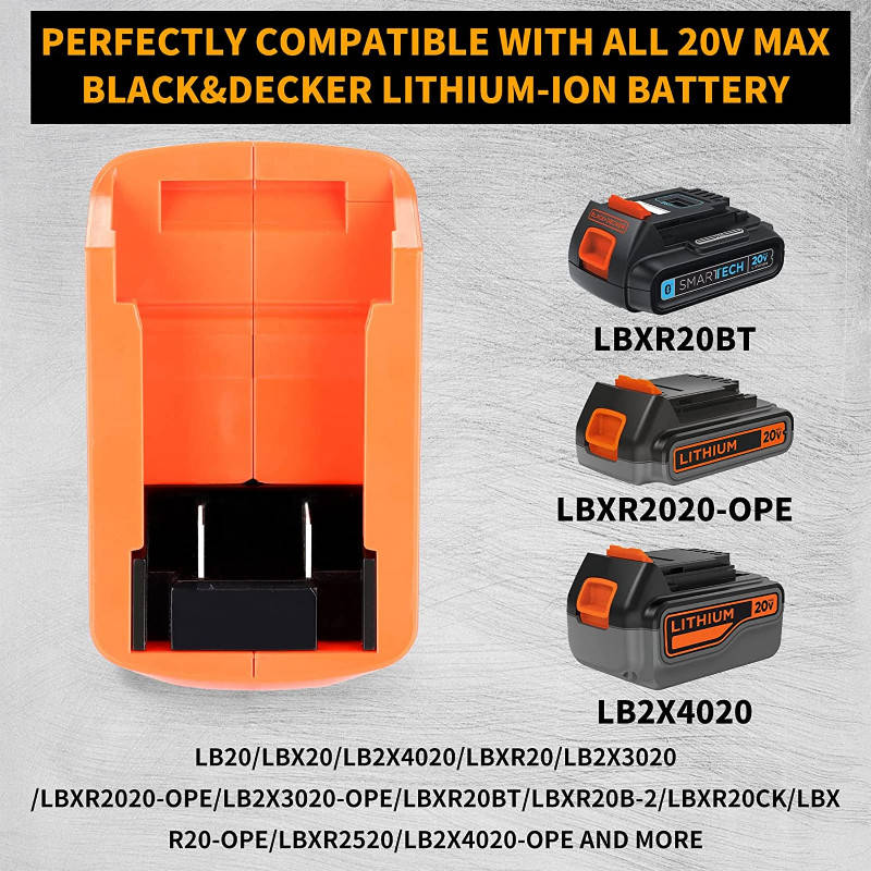 Battery Adapter Charger for Black & Decker 20v Li-ion Battery with LED Light