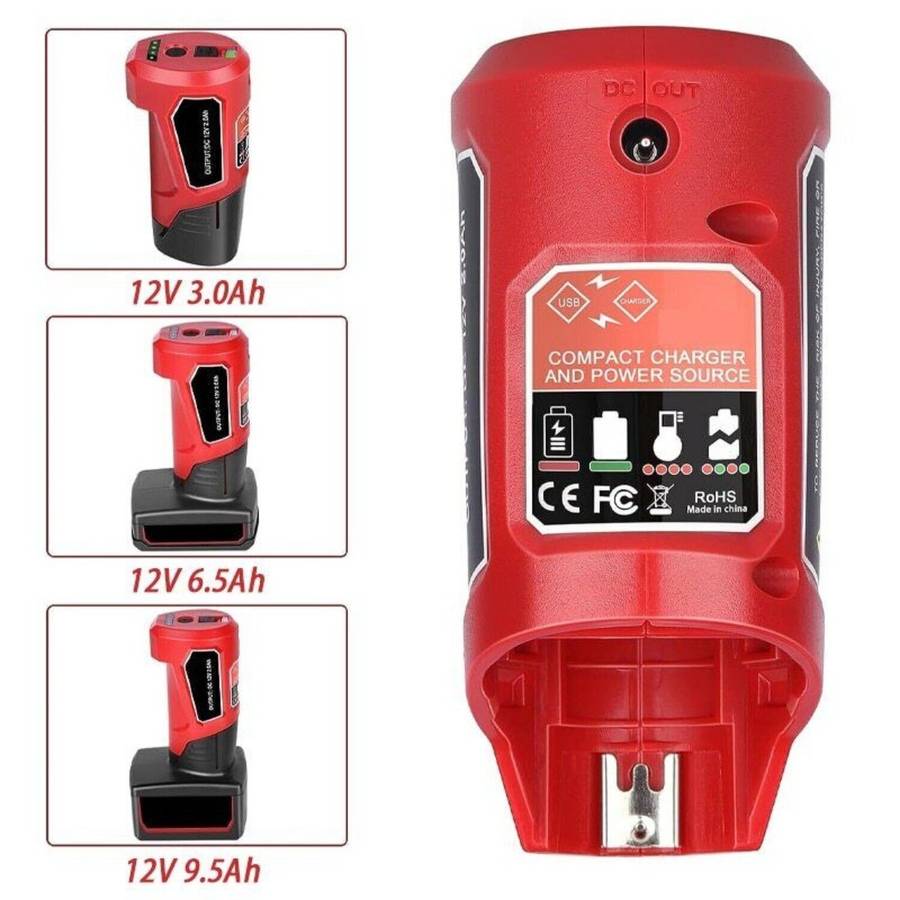 USB Charger Adapter Power Source For Milwaukee 12V Li-ion Battery 48-59-1201 N12