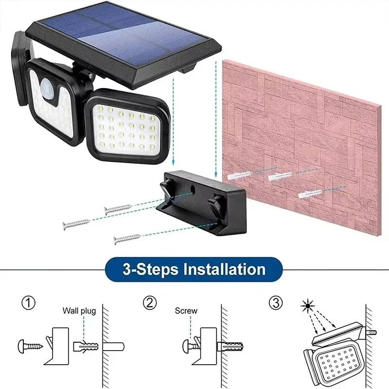 Split Solar Wall Lamp 3 Head Solar Wall Light Outdoor Security Lamp