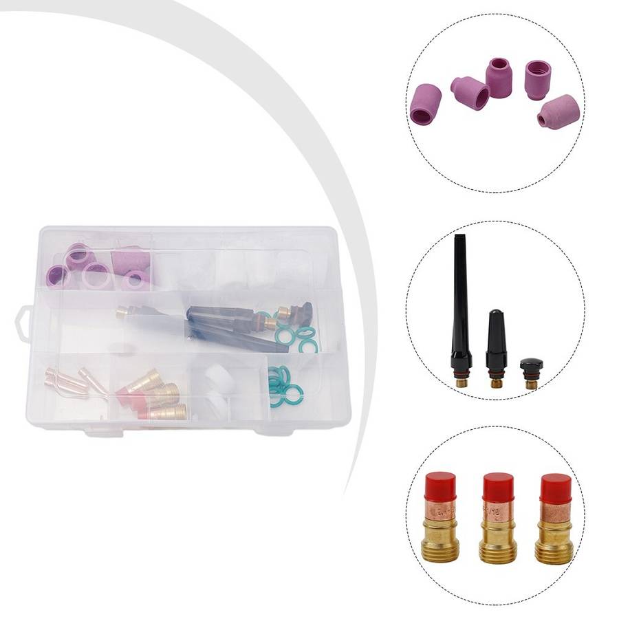 31PCS TIG Welding Torch Gas Lens Nozzles Tungsten Electrode Kit For WP17/18/26