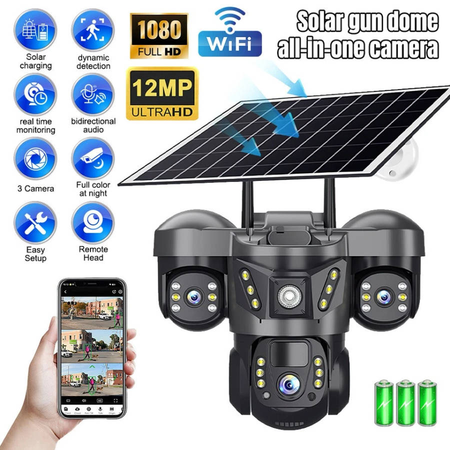 Solar Battery Powered Wireless WiFi Outdoor Pan/Tilt Home Security Camera System