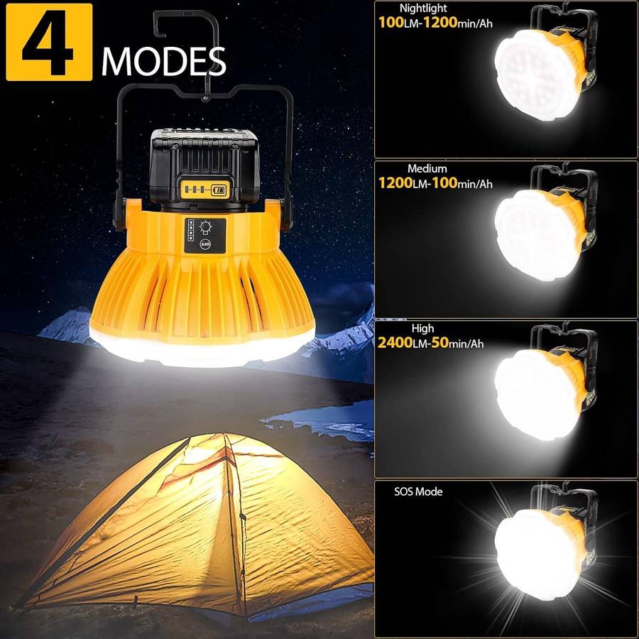 2400LM LED Work Light Cordless Lantern for Camping for Dewalt 18v 20v Battery